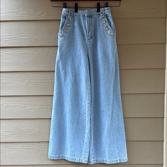 Pants Store Blue Flare Wide-Leg Jeans Size S/27 - Picture 4 of 9
